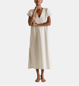 Robe longue col v en popeline de coton - Laurence Tavernier - Kaki