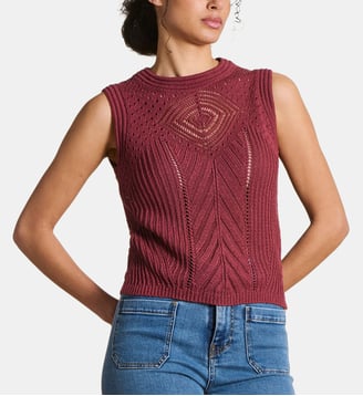 Pull sans manches en crochet - La Fée Maraboutée - Mahogany