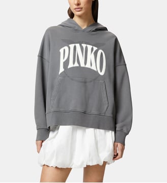 Sweat-shirt à capuche et logo - Pinko - Gris foncé