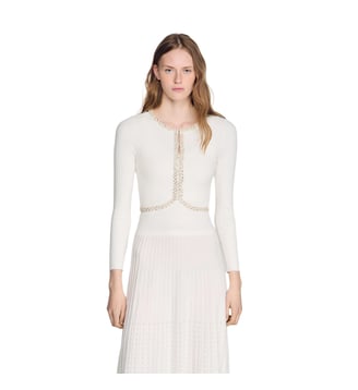 Cardigan court à perles et strass - Sandro - Blanc