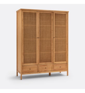 Armoire 3 portes pin massif et cannage - La Redoute Interieurs - Naturel