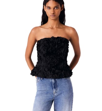 Top orné de fleurs - Maje - Noir