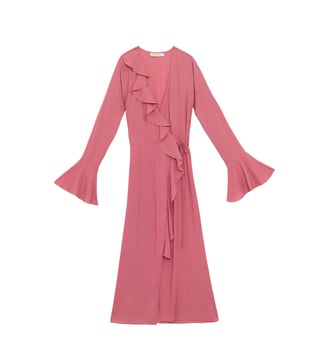 Robe midi portefeuille  uni ROSAE - La Petite Etoile - Rose