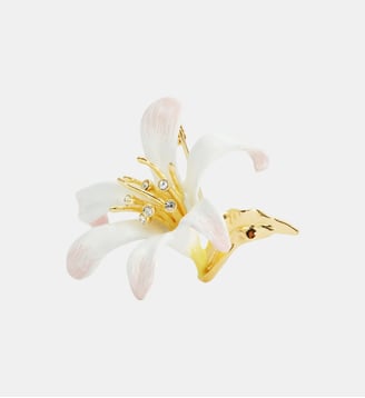 Broche Grande fleur de lys blanche et cristaux - Les Néréides - Multicolore