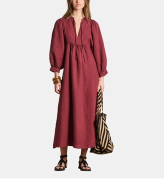 Robe longue en lin à manches longues - La Fée Maraboutée - Mahogany