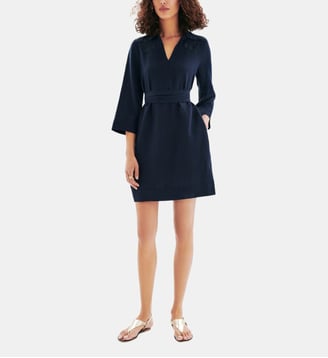 Robe rvanina - Motif uni - Lin - Coupe evasée - Caroll - Bleu marine