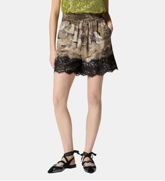 Short camouflage à dentelle - Pinko - Beige et vert