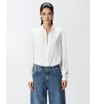 Chemise en crêpe de chine de soie mélangée - Pinko - Beige et blanc