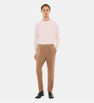 Pantalon élastiqué en flanelle de laine - Fursac - Camel