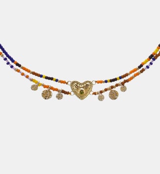 Collier multiliens perles et pampilles avec cabochon cœur MYLOVE - Hipanema - Jaune