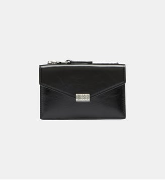 Porte-cartes style enveloppe en cuir brillant froissé - Diesel - Noir