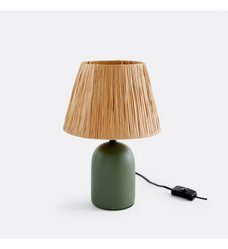 Lampe à poser céramique et raphia - La Redoute Interieurs - Naturel et vert de gris