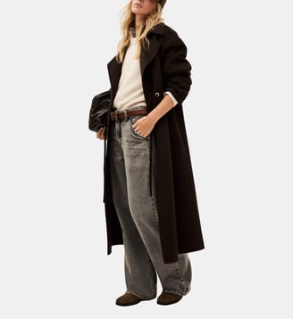 Manteau Kate fluide long en laine brossée - Ba&sh - Chocolat