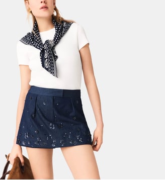 Short trompe l'œil en denim brodé - Maje - Marine