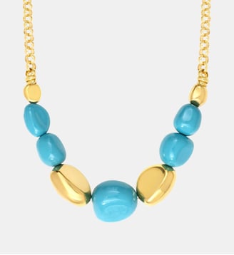 Collier chaîne   doré à l'or fin - Loulou - Satellite - Turquoise et or