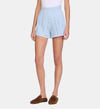 Short taille haute en crochet perlé - Sandro - Bleu ciel
