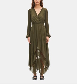 Robe longue plissée - The Kooples - Kaki