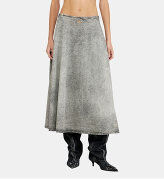 Jupe longue en denim avec rayures athlétiques - Diesel - Gris