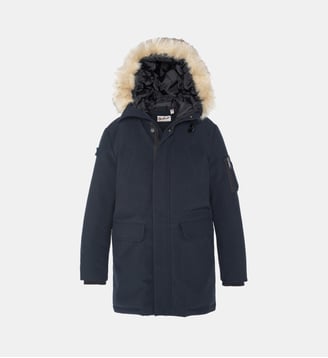 Parka droite rembourrée capuche effet fourrure amovible - Schott - Bleu marine