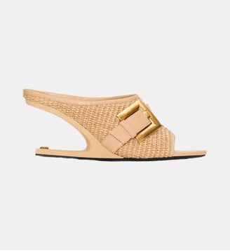 Mules Anthem No Wedge en raphia et cuir lisse - Balmain - Beige