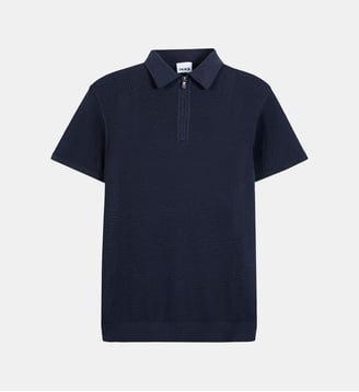 Polo tricot relief ajouré - Ikks - Bleu marine