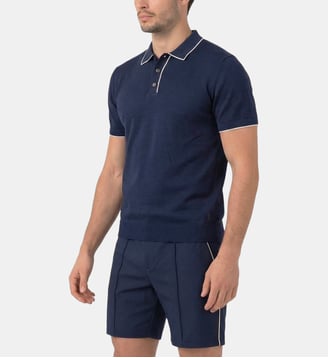 Polo En Coton Soie - Ron Dorff - Bleu marine