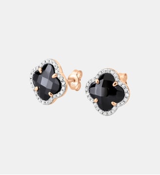 Puces d'oreilles, onyx, diamants, or rose - Morganne Bello - Or rose