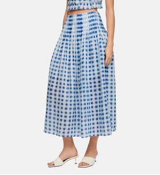 Jupe longue vichy en lin - Sandro - Bleu blanc