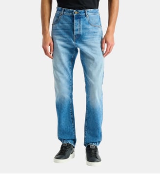 Jean droit en denim délavé Blue - Balmain - Bleu