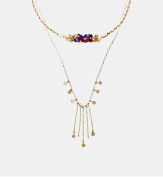 Collier multirangs chaînes assemblage de pierres et pampilles THIADEE - Hipanema - Indigo