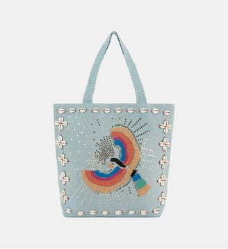 Sac cabas coquillages et broderies de perles IRWIN - Wild - Bleu