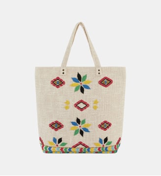 Sac cabas brodé de perles LYNDIRA - Wild - Blanc