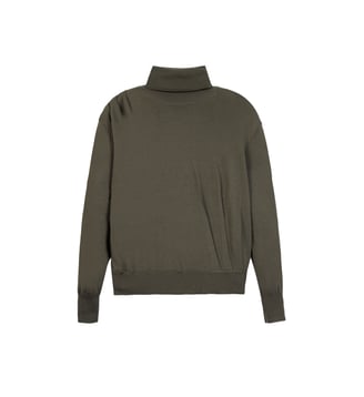 Pull col roulé tricot fin 100% laine - Ikks - Vert kaki
