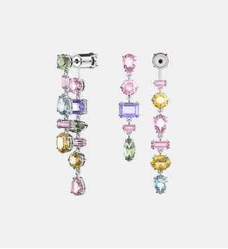 Pendants d'oreilles Gema, Design asymétrique, Longues, Métal rhodié - Swarovski - Multicolore
