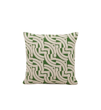 Housse De Coussin  Coton rebrodé d'un motif graphique - Madura - Naturel et vert