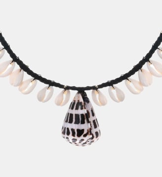 Collier en suédine avec pampilles de cauris et pendentif ALOE - Hipanema - Noir