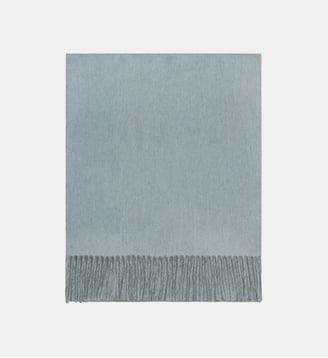 Écharpe double-face à franges en cachemire    - Bompard - Bleu glacier et gris météorite