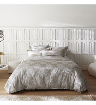 Housse de couette imprimée en satin de coton, ROCAILLE - Alexandre Turpault - Gris brume