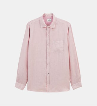 Chemise manches longues unie en lin - Serge Blanco - Rose
