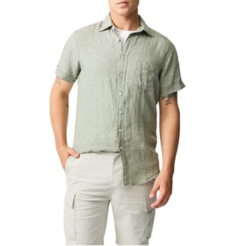 Chemise slim en lin manches courtes Palm Beach - Rodd & Gunn - Sage grey