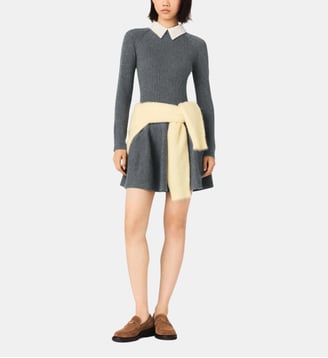 Robe courte en maille à col perlé - Maje - Gris