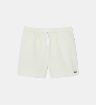 Short de bain mi-long rayé texturé - Lacoste - Blanc et vert clair
