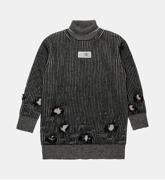 Mini robe en laine côtelée avec déchirures MM6 Maison Margiela