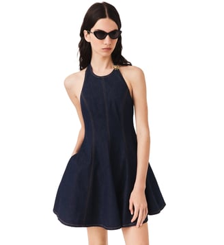 Robe courte en denim avec broche - Maje - Marine