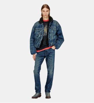 Veste trucker en denim doublée en teddy - Diesel - Bleu moyen