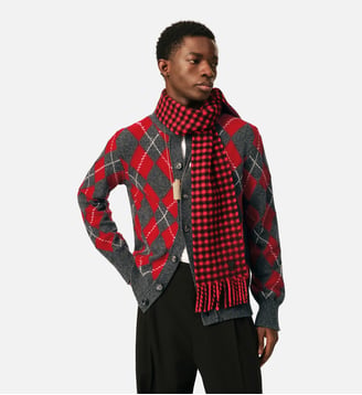 Cardigan motif argyle en laine - AMI Paris - Gris carbone et rubis rouge