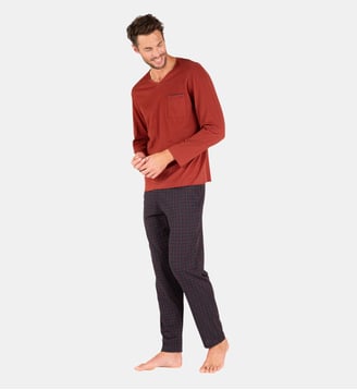 Pyjama long col V L'ECOSSAIS - Eminence - Rouille marine