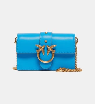 Petit sac à épaule love bag simply en cuir - Pinko - Bleu dresde et or antique