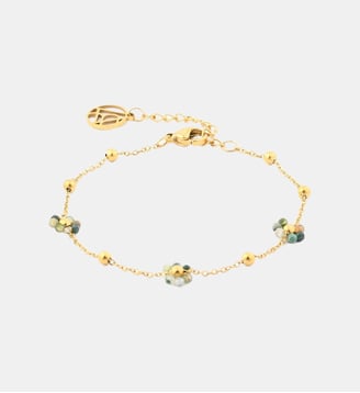 Bracelet chaine acier inoxydable et fleurs en pierre - Balaboosté - Vert
