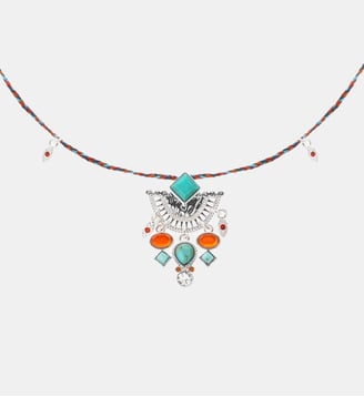 Collier ras de cou avec perles cabochon central et pampilles KOSTA - Hipanema - Argenté